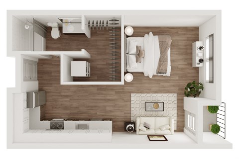 Floor plan for studio, 1 bath, 509 sqft
